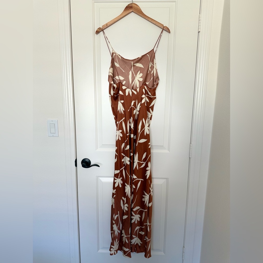 Anine Bing Chloe Silk Slip Dress Terracotta Floral Daisy Maxi Large - Picture 6 of 11